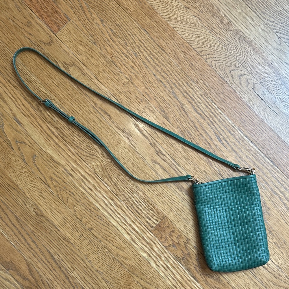 Quince Green Woven Crossbody Bag
